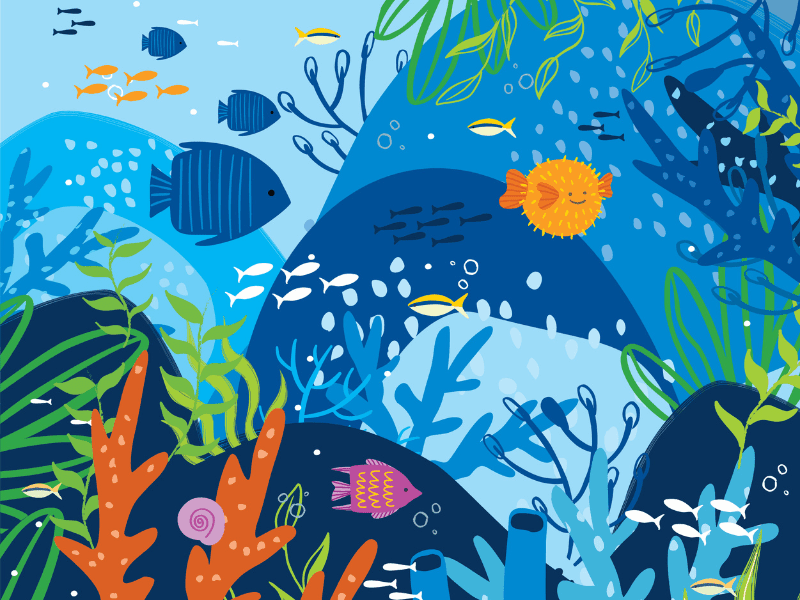 Cartoon fish under the sea, under the sea summer camp
